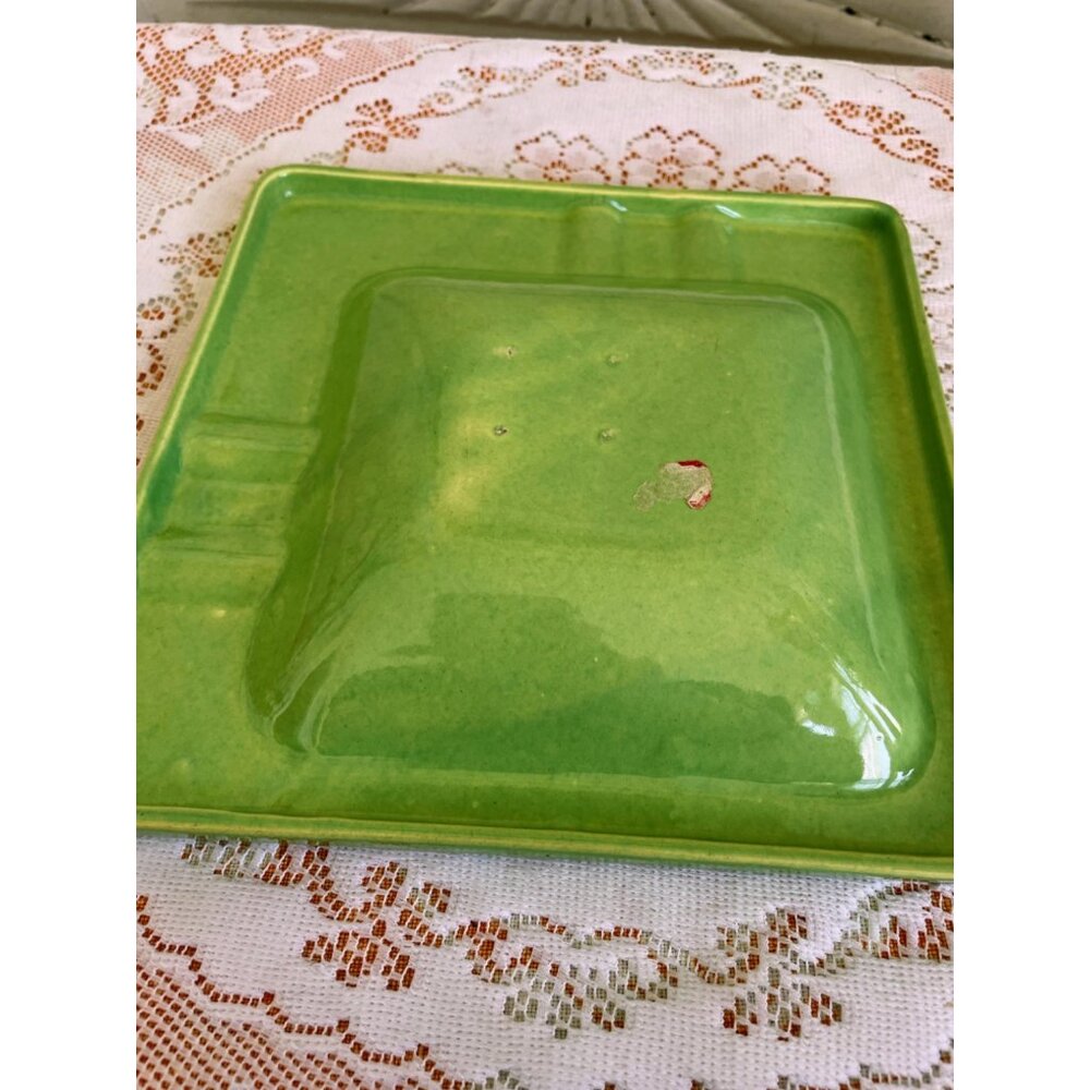 Vintage Mcm 1960s Green & Brown Glazed Ceramic Ashtray - Picture 9 of 9